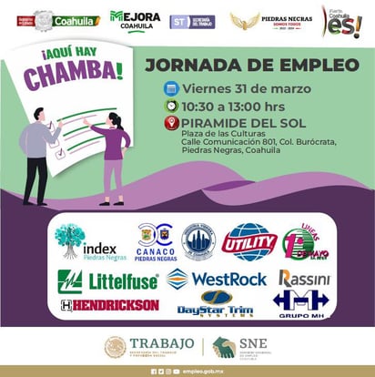 Jornada de Empleo 'Aquí Hay Chamba' se llevará a cabo el 31 de marzo 