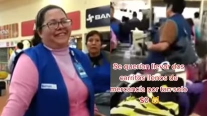 Walmart: Encuentra ropa con precio en ceros e intenta llevarse todo: Sujetos se quieren llevar ropa con precio en ceros en Walmart, pues dicen que el letrero así lo anunciaba.