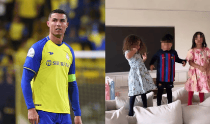 Cristiano Ronaldo es “traicionado” por uno de sus hijos al portar playera del Barcelona: CR7 marcó una época en el Real Madrid al concretar 451 goles
