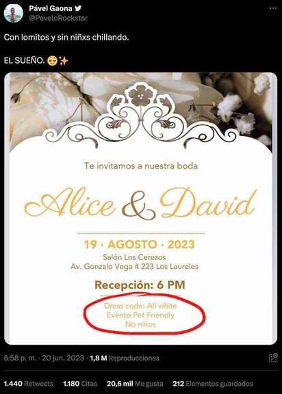 Boda pet friendly, pero sin niñxs: La invitación generó polémica por la decisión de los novios.