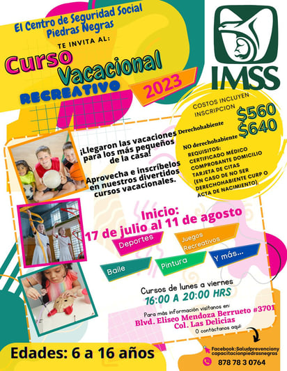 Centro de Seguridad del IMSS recibirá 100 niños y jóvenes durante los cursos de verano