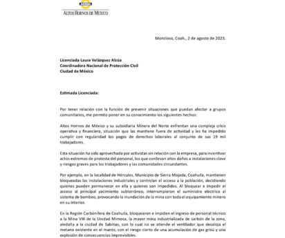 AHMSA pide ayuda a PC nacional; podría suceder una tragedia