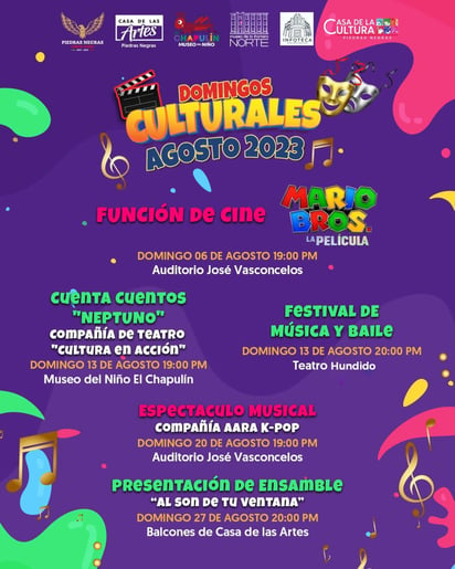 Invitan a los domingos culturales en Piedras Negras 