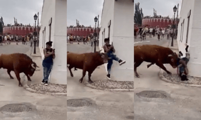 VIDEO: Mujer recibe fuerte cornada de un toro mientras ella estaba en el celular