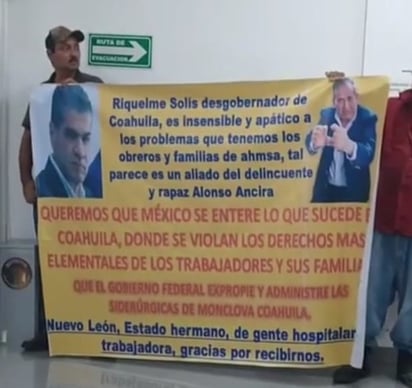 Trabajadores de AHMSA protestan en CNDH de NL