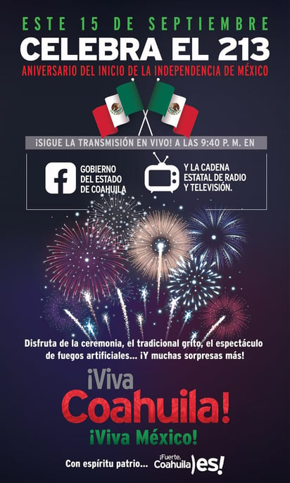 No te lo pierdas. El Grito de Independencia en Saltillo contará con la participación de las Fuerzas Armadas y será transmitido en vivo