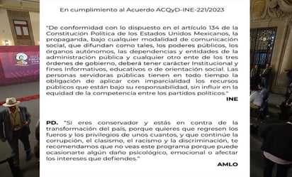 Presidencia mantiene posdata al inicio de la mañanera de AMLO que el INE ordenó eliminar