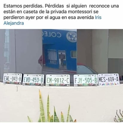 Por lluvias se perdieron placas de autos; guardia de colegio rescata algunas y las exhibe