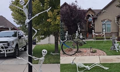 ¿Inspiración para Halloween? Vecinos decoran su casa con calaveras gigantes y se viraliza