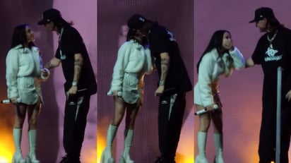 Nicki Nicole y Peso Pluma confirman su noviazgo con un beso en el Pepsi Center de la CDMX