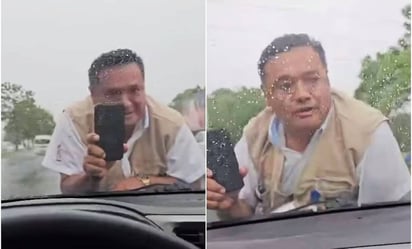 VIDEO: Conductor se lleva sobre el cofre a agente de Semovi en Tabasco