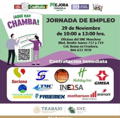 300 vacantes ofertarán en Jornada de Empleo el día 29 próximo 