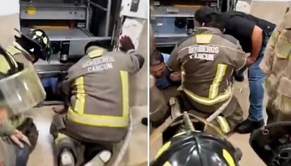 VIDEO: Trabajador queda atrapado en elevador de hospital en Cancún