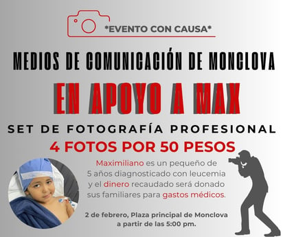 Medios de comunicación tomarán fotos en beneficio a Max quien enfrenta el cáncer