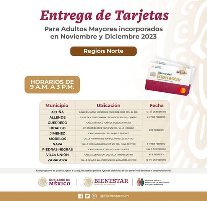 El programa del bienestar iniciará con el proceso de entrega de tarjetas