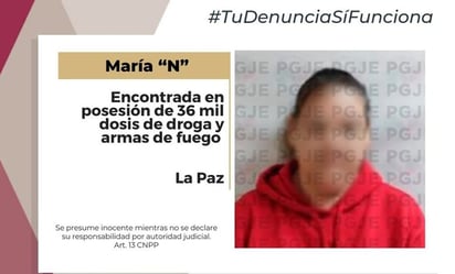 Detienen a mujer de 50 años con 36 mil dosis de droga y armas en BCS