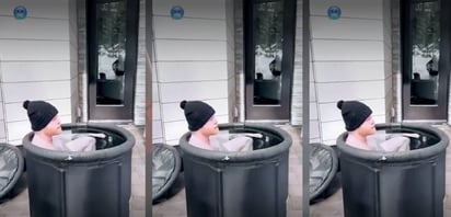 Canelo muestra su preparación en tambo lleno de agua congelada