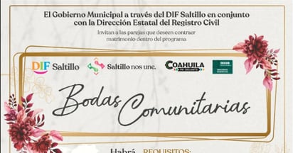 ¿Estás interesado? Habrá bodas comunitarias en Saltillo tienes hasta junio para apuntarte