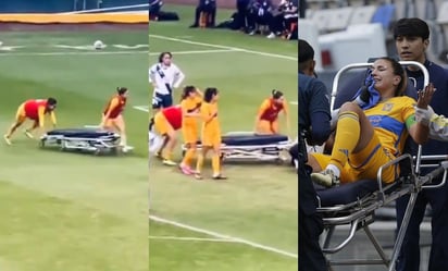 ¿Y el carrito? Jugadoras de Tigres tuvieron que llevar la camilla para atender a Nayeli Rangel