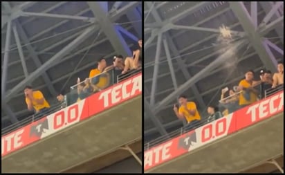 ¡Desagradable! Aficionado de Tigres lanza orines a seguidores de Monterrey en el Clásico Regio