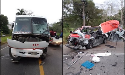 Choque entre unidades de transporte público deja un muerto y 7 heridos en carretera de Tabasco