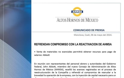 AHMSA refrenda compromiso de activación 