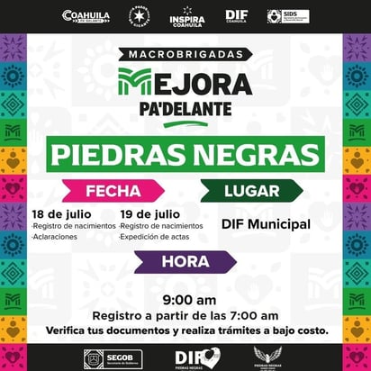 Jueves y viernes se tendrá la jornada del registro civil en las instalaciones del DIF