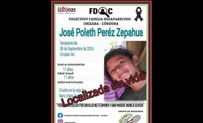 Localizan sin vida a la niña Poleth, reportada como desaparecida en Veracruz