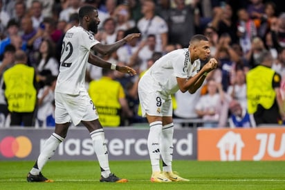 DEPORTES: Kylian Mbappé celebra tras anotar el primer gol del Real Madrid en la victoria