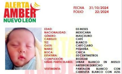 Activan Alerta Amber por robo de bebé de 3 meses en Escobedo, Nuevo León