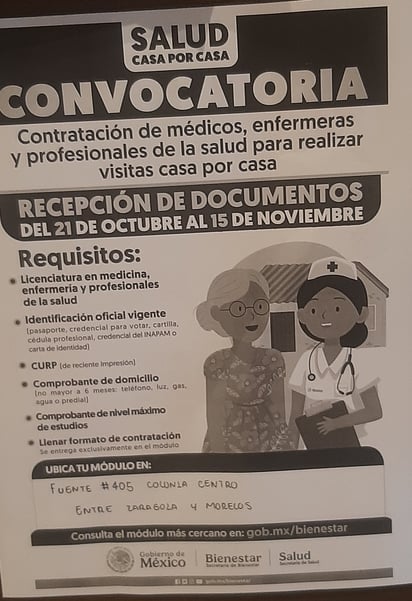 Salud : Abren convocatoria para contratación de médicos y enfermeras en programa de salud federal