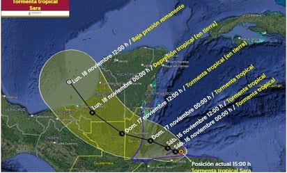 tormenta Sara: La tormenta tropical ha permanecido estacionaria durante las últimas nueve horas. 