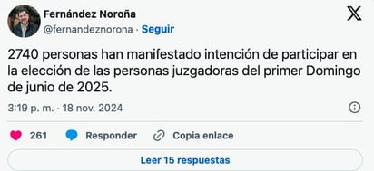 Fernández Noroña : En los primeros comicios judiciales se elegirán cinco ministras y cuatro ministros de la Suprema Corte de Justicia de la Nación 