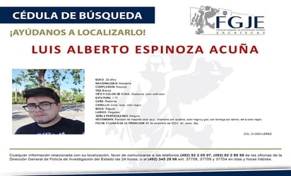 Buscan al QFB Luis Alberto, joven secuestrado en carretera de Zacatecas