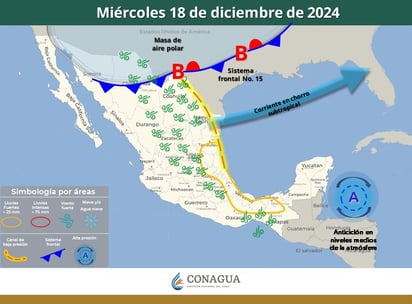 Clima : Frente No. 15 se reforzará con aire polar y cubrirá la Mesa del Norte.
