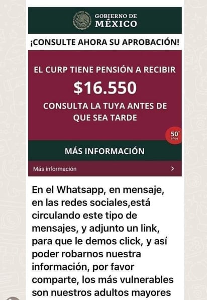 Fraudes : Las estafas digitales, como la del falso mensaje de pensión, representan un riesgo especialmente alto para los adultos mayores.