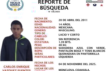 Adolescente de 14 años, Carlos Enrique vuelve a desaparecer y FGE los busca
