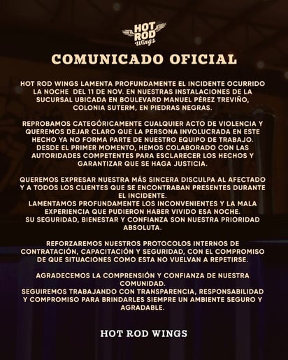 comunicado : La empresa confirmó que el trabajador involucrado fue despedido de manera inmediata.