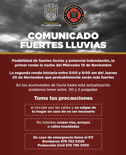 Lluvias: Esta primera ronda nocturna contempla lluvias moderadas, pero suficientes para provocar encharcamientos.