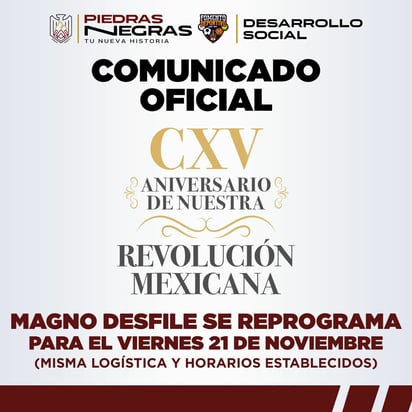 Pospuesto del Desfile Conmemorativo del 20 de Noviembre