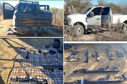 SEGURIDAD Elementos del Ejército y Guardia Nacional aseguraron armas, explosivos y vehículos en la carretera a Miguel Alemán, en General Treviño, Nuevo León,