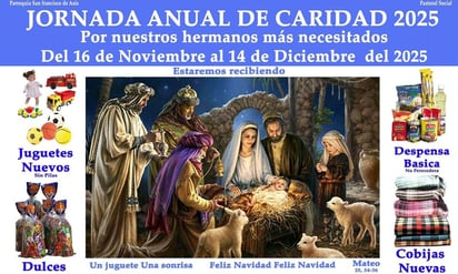 Iglesia San Francisco de Asís realizará bendición y entrega de apoyos de la Jornada de la Caridad 2025