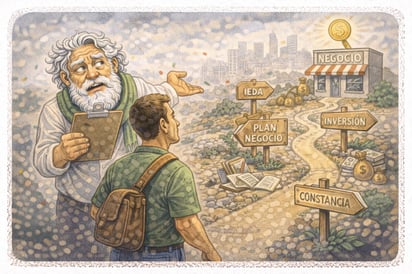 Caricatura editorial - Cronos guía a los nuevos emprendedores