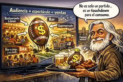 Caricatura editorial - El Super Bowl también juega para el comercio