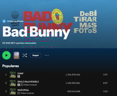 Las reproducciones globales de Bad Bunny en Spotify crecieron 210%