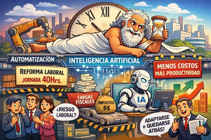 Caricatura editorial - IA y automatización: clave ante nueva jornada laboral