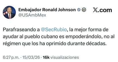 MÉXICO Un día después de que el expresidente Andrés Manuel López Obrador salió de su retiro para pedir ayuda solidaria a Cuba, el embajador de Estados Unidos