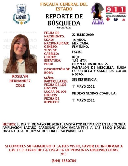 Búsqueda : Como señas particulares, Roselyn mide aproximadamente 1.72 metros de estatura