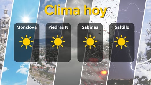 El cielo se presenta despejado y cálido en varias ciudades de Coahuila, con temperaturas máximas de hasta 34 °C y vientos suaves.  En el marco del día domingo