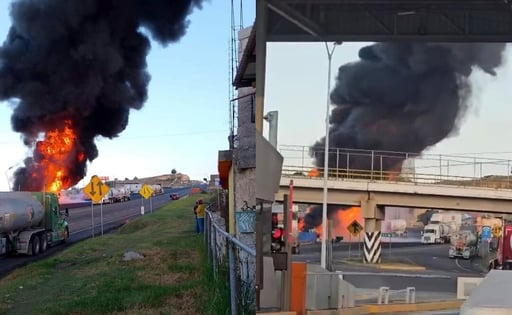Una pipa cargada con combustible explotó en la autopista México–Tuxpan, en Tulancingo, Hidalgo, generando un incendio que obligó al cierre total sin reportes